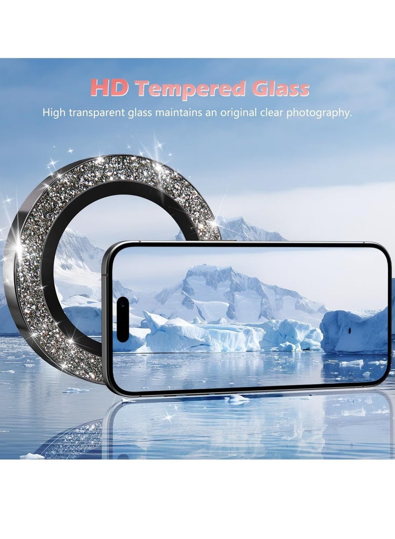 ELTRAZONE IP 16/16 Plus Camera Lens Protector – [AR+AF Tempered Glass] [9H Anti-Scratch] Metal Individual Lens Cover, HD Clear Camera Accessories (Glitter Black) - Image 4