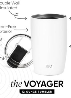 Simple Modern Simple Modern Travel Coffee Mug Tumbler with Flip Lid | Reusable Insulated Stainless Steel Cold Brew Iced Coffee Cup Thermos | Gifts for Women Men Him Her | Voyager Collection | 12oz | white  - Image 2