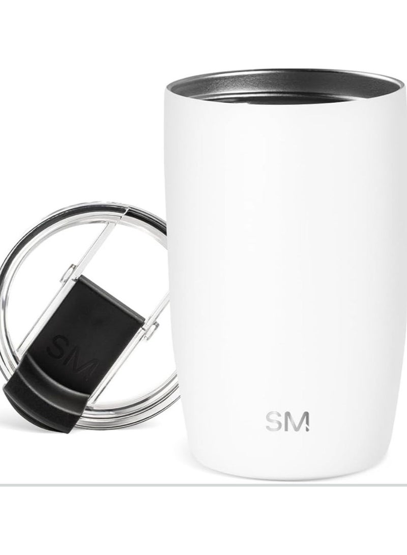 سيمبل مودرن كوب قهوة للسفر مع غطاء قابل للطي | ترمس معزول من الفولاذ المقاوم للصدأ قابل لإعادة الاستخدام لتحضير القهوة المثلجة | هدايا للنساء والرجال له ولها | مجموعة فوييجر | 12 أونصة | أبيض - Image 2