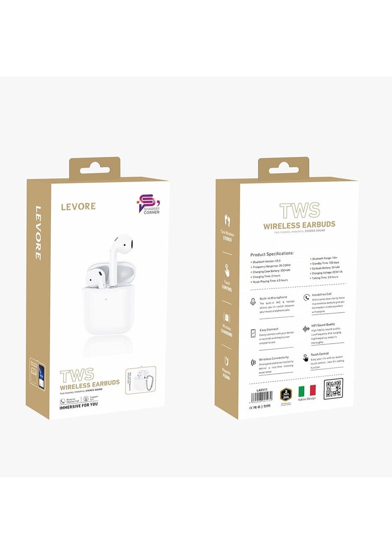 LEVORE LAE511 سماعات أيربلس بلوتوث صغيرة، شحن لاسلكي، أبيض - Image 5