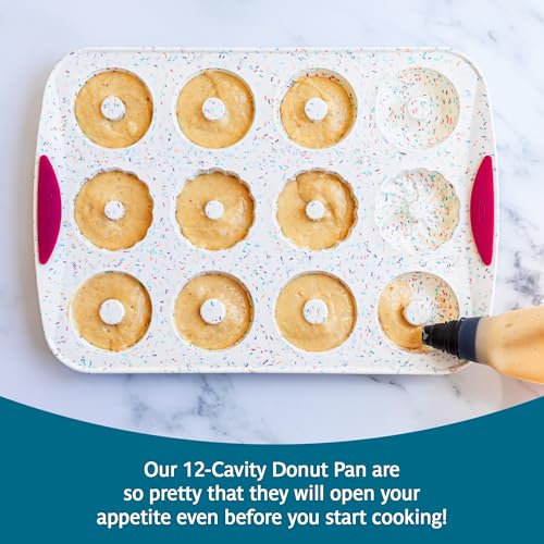 Trudeau 12-Cavity Donut Pan – Nonstick Baking Mold for Homemade Donuts, White Confetti/Fuchsia – Easy Release, Dishwasher Safe - Image 2