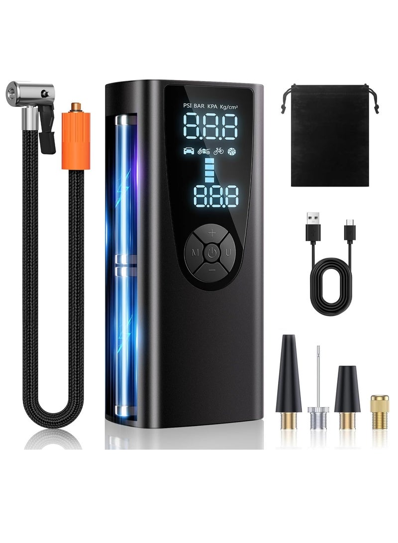 عام ضاغط هواء محمول منفاخ الإطارات، مضخة هواء محمولة بقوة 150 رطل لكل بوصة مربعة لإطارات السيارة مع بطارية 8000 مللي أمبير في الساعة، مضخة دراجة ذاتية الإيقاف مع مقياس ضغط رقمي وإضاءة طوارئ للسيارة - Image 1