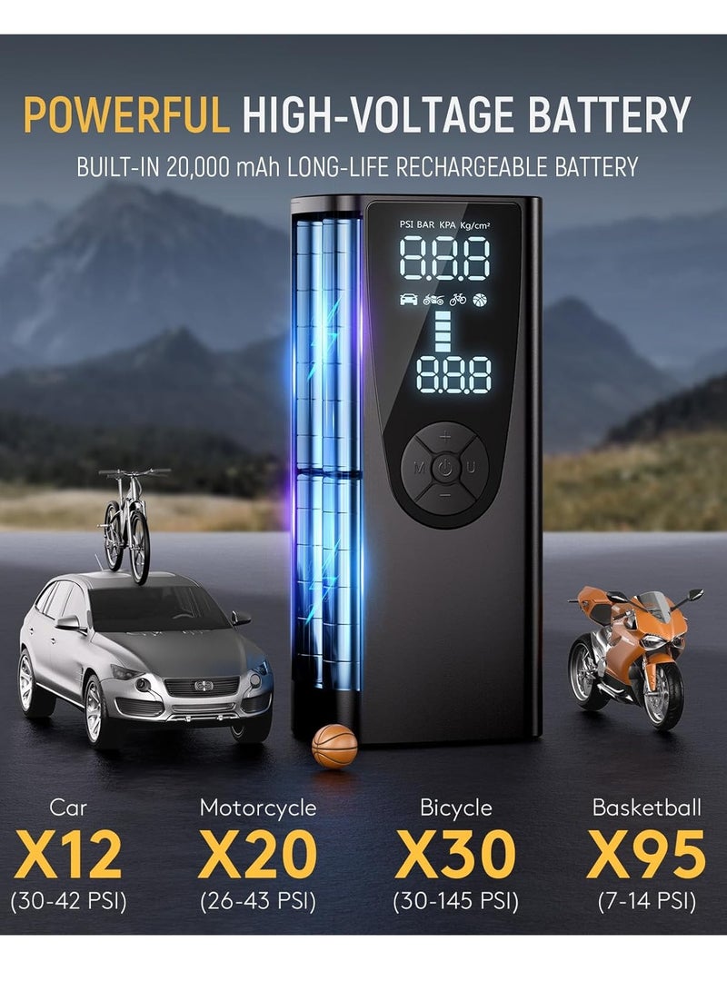 عام ضاغط هواء محمول منفاخ الإطارات، مضخة هواء محمولة بقوة 150 رطل لكل بوصة مربعة لإطارات السيارة مع بطارية 8000 مللي أمبير في الساعة، مضخة دراجة ذاتية الإيقاف مع مقياس ضغط رقمي وإضاءة طوارئ للسيارة - Image 3