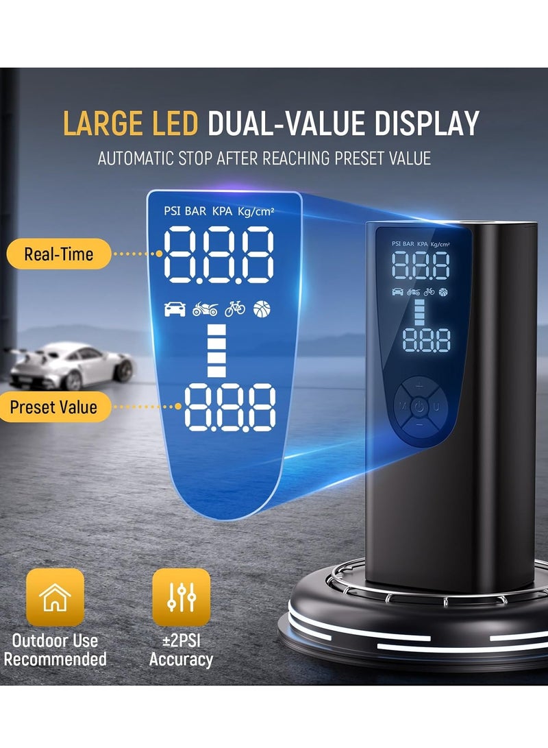 عام ضاغط هواء محمول منفاخ الإطارات، مضخة هواء محمولة بقوة 150 رطل لكل بوصة مربعة لإطارات السيارة مع بطارية 8000 مللي أمبير في الساعة، مضخة دراجة ذاتية الإيقاف مع مقياس ضغط رقمي وإضاءة طوارئ للسيارة - Image 4