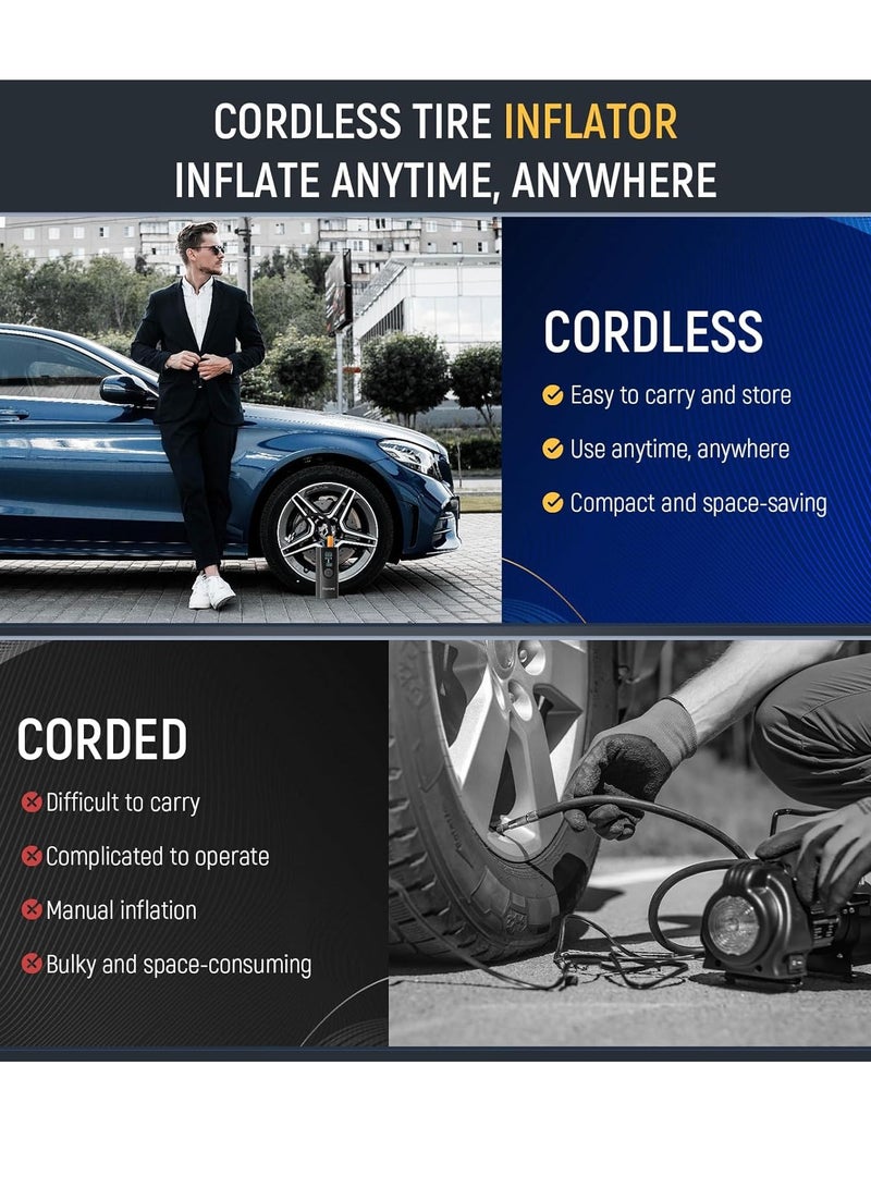 عام ضاغط هواء محمول منفاخ الإطارات، مضخة هواء محمولة بقوة 150 رطل لكل بوصة مربعة لإطارات السيارة مع بطارية 8000 مللي أمبير في الساعة، مضخة دراجة ذاتية الإيقاف مع مقياس ضغط رقمي وإضاءة طوارئ للسيارة - Image 5