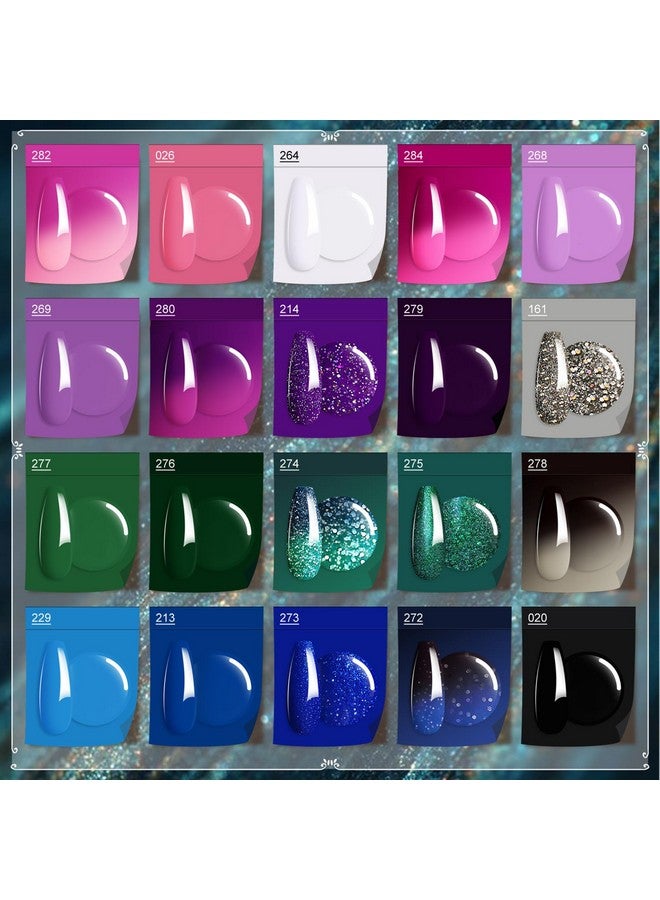 MEFA Color Changing Gel Nail Polish Kit 23 Pcs 20 Colors Glitter Ombre Pink Dark Blue Black Green Purple Temperature Mood Changed Nail Art Set With Gloss &Matte Top And Base Coat Manicure Salon Gifts - Image 2