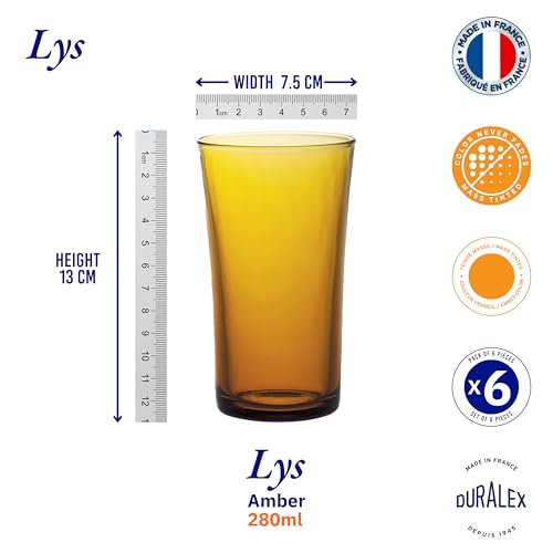 Duralex LYS Amber Highball Tumbler 280 ML 6 Pcs (1012DB/6), Medium - Image 5