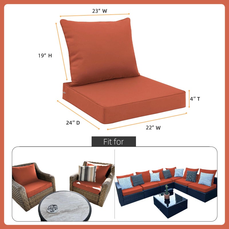 Favoyard Outdoor Seat Cushion Set 22 x 24 Inch Waterproof & Fade Resistant Patio Furniture Cushions with Removable Cover Deep Seat & Back Cushion with Tie Straps for Chair Sofa Couch - Image 2