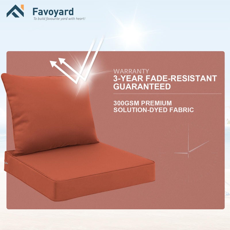 Favoyard Outdoor Seat Cushion Set 22 x 24 Inch Waterproof & Fade Resistant Patio Furniture Cushions with Removable Cover Deep Seat & Back Cushion with Tie Straps for Chair Sofa Couch - Image 5