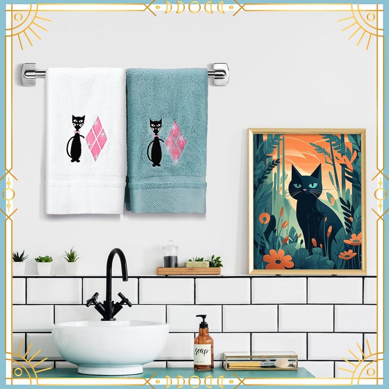 Macarrie منشفتان مطبخ قطط سوداء بتصميم منتصف القرن - ماكاري 2 قطعة - منشفتان قطط عتيقتان من القطن مزخرفة ماصة للمطبخ والحمام هدية منزلية دافئة 29 × 13.4 بوصة - Image 5