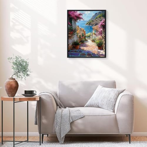 Natuyalo Paint by Numbers Kit for Adults Beginners and Kids, 16" Wx20 L Canvas Pictures Drawing Acrylic Paintwork with 3 Pcs Paintbrushes, Town Scenery - Image 3