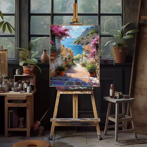 Natuyalo Paint by Numbers Kit for Adults Beginners and Kids, 16" Wx20 L Canvas Pictures Drawing Acrylic Paintwork with 3 Pcs Paintbrushes, Town Scenery - Image 4