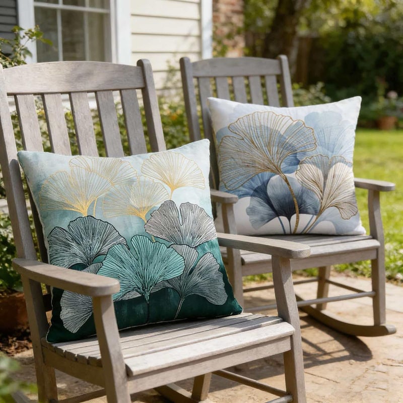 F Finerease Throw Pillow Cover Plant Leaf - 18 x 18 Mixed Light Grey Pillow Cushion Covers - Set of 2 Square Throw Cushion Case, Great for Sofa, Bedroom, Chair, Yard, Living Room Decor - Image 3