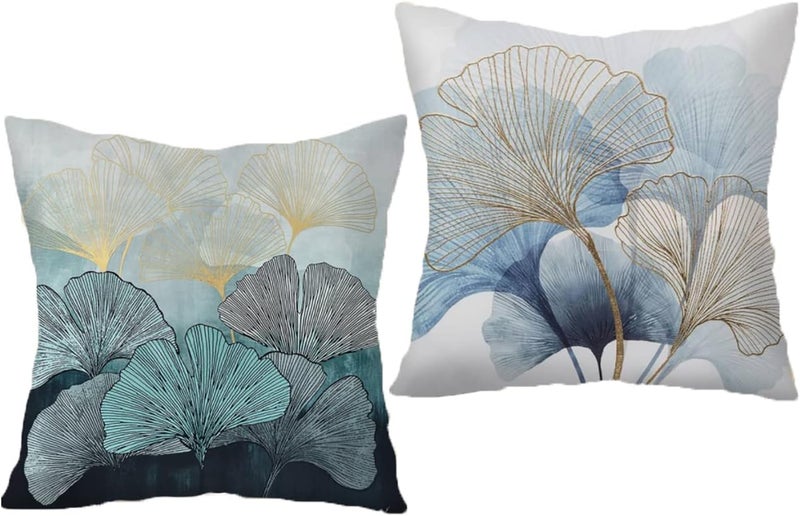 F Finerease Throw Pillow Cover Plant Leaf - 18 x 18 Mixed Light Grey Pillow Cushion Covers - Set of 2 Square Throw Cushion Case, Great for Sofa, Bedroom, Chair, Yard, Living Room Decor - Image 1