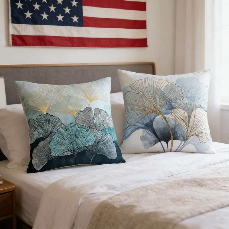 F Finerease Throw Pillow Cover Plant Leaf - 18 x 18 Mixed Light Grey Pillow Cushion Covers - Set of 2 Square Throw Cushion Case, Great for Sofa, Bedroom, Chair, Yard, Living Room Decor - Image 4