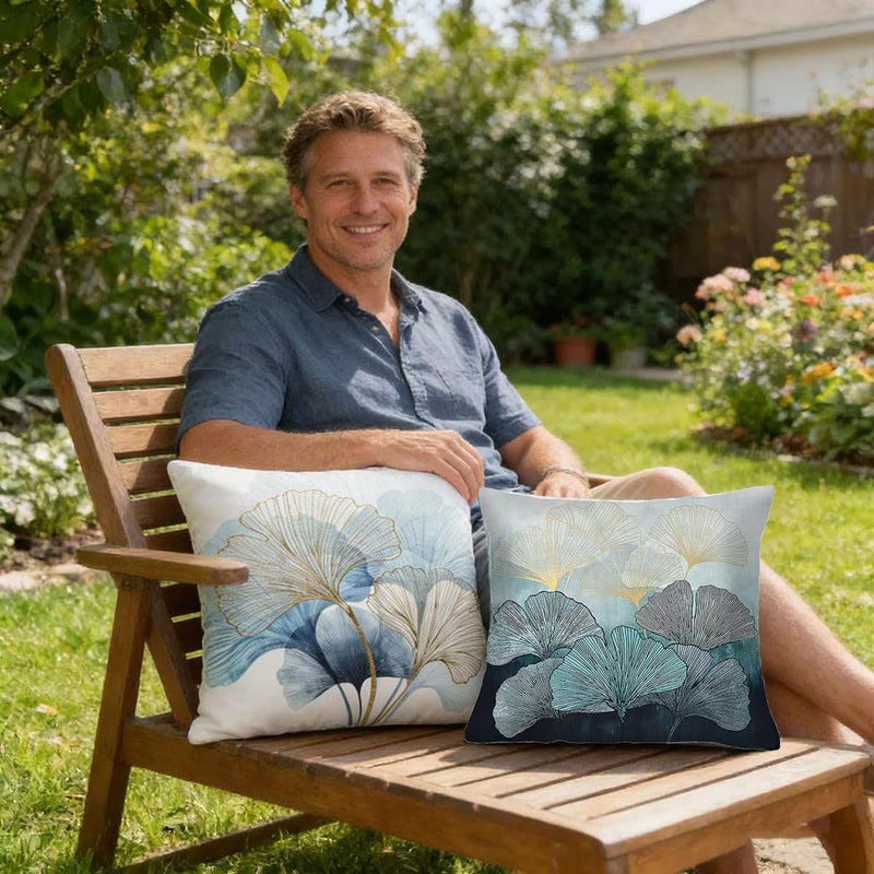 F Finerease Throw Pillow Cover Plant Leaf - 18 x 18 Mixed Light Grey Pillow Cushion Covers - Set of 2 Square Throw Cushion Case, Great for Sofa, Bedroom, Chair, Yard, Living Room Decor - Image 5