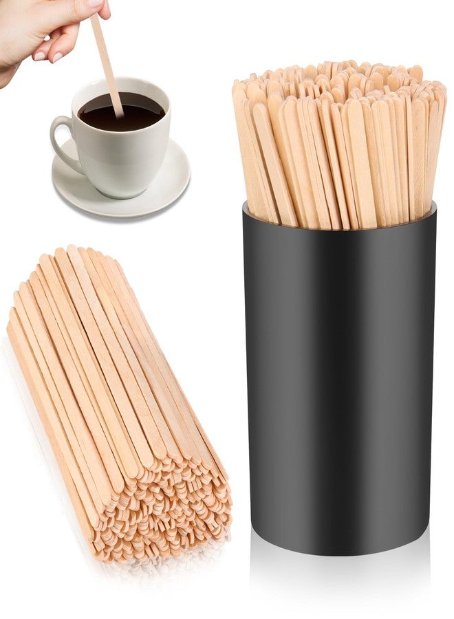 DLUGOPIS مجموعة 200 قطعة من أعواد تقليب القهوة الخشبية مع حاملها، أعواد تقليب القهوة الخشبية، 5.5 بوصة، أعواد تقليب المشروبات للاستخدام مرة واحدة، أعواد تقليب القهوة (خشب وأسود، أعواد تقليب القهوة 5.5 بوصة) - Image 1