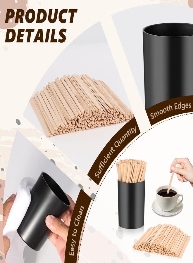 DLUGOPIS مجموعة 200 قطعة من أعواد تقليب القهوة الخشبية مع حاملها، أعواد تقليب القهوة الخشبية، 5.5 بوصة، أعواد تقليب المشروبات للاستخدام مرة واحدة، أعواد تقليب القهوة (خشب وأسود، أعواد تقليب القهوة 5.5 بوصة) - Image 3