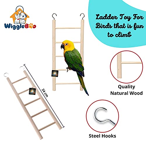 WiggleBoo 24cm Natural Wooden 5 Step Ladder Bird Toy | Climbing, Exercise & Fun | for Small & Medium Birds - Image 2