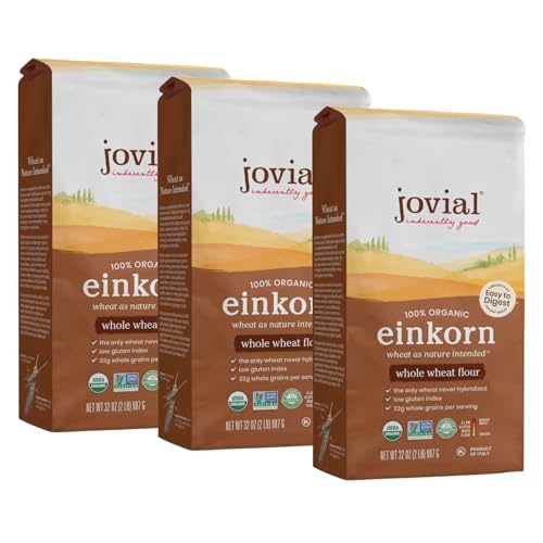 Jovial Organic Einkorn Whole Wheat Flour - Bread Baking Flour for Sourdough, High Protein, Non-GMO, Organic Pizza & Pasta Flour, European Italian Flour, Glyphosate Free - 32 Oz, 3 Pack - Image 1