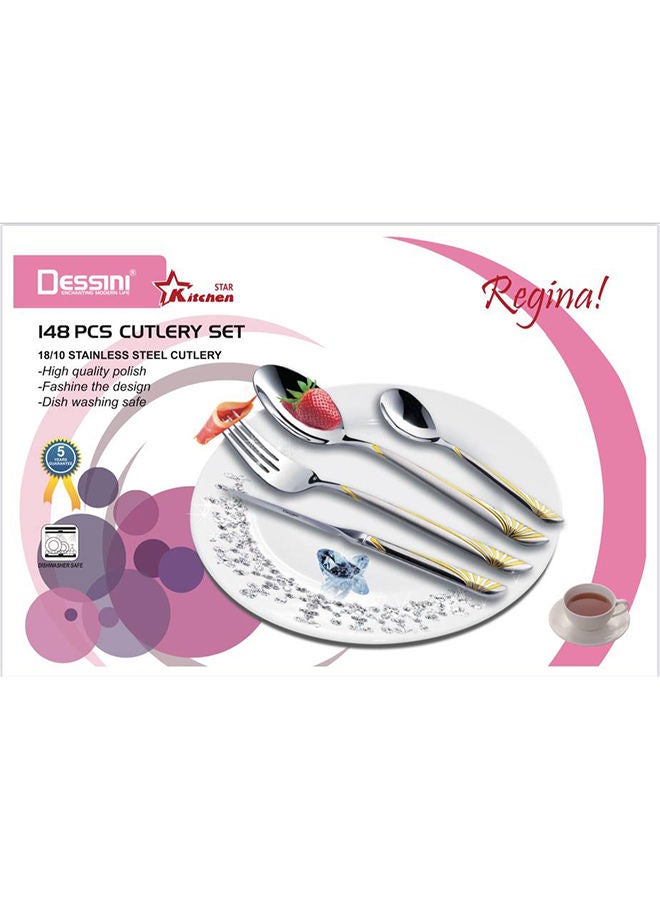 DESSINI طقم أدوات مائدة ديسيني 148 قطعة ذهبية - Image 3