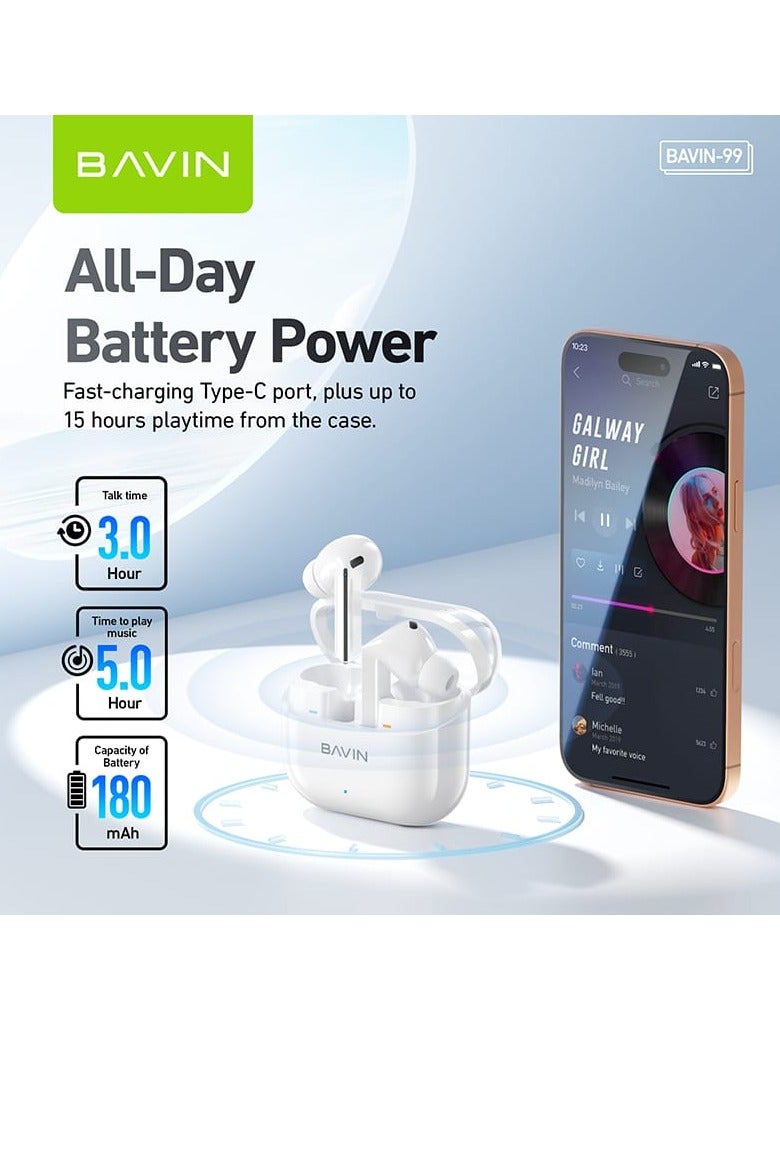 Bavin High-Resolution Wireless Bluetooth Earphones Deep Bass and Ultra-Clear Sound Touch Control Bluetooth 5.3 White - Image 2