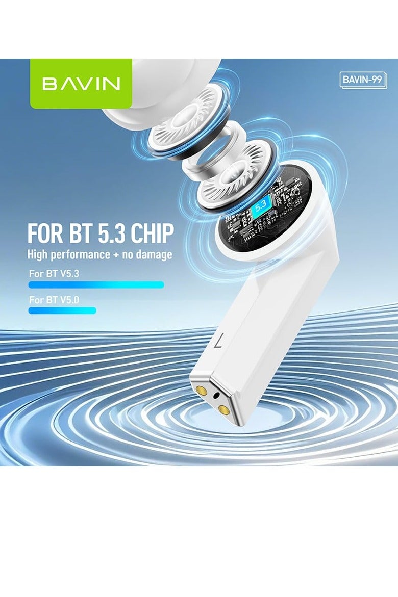 Bavin High-Resolution Wireless Bluetooth Earphones Deep Bass and Ultra-Clear Sound Touch Control Bluetooth 5.3 White - Image 3