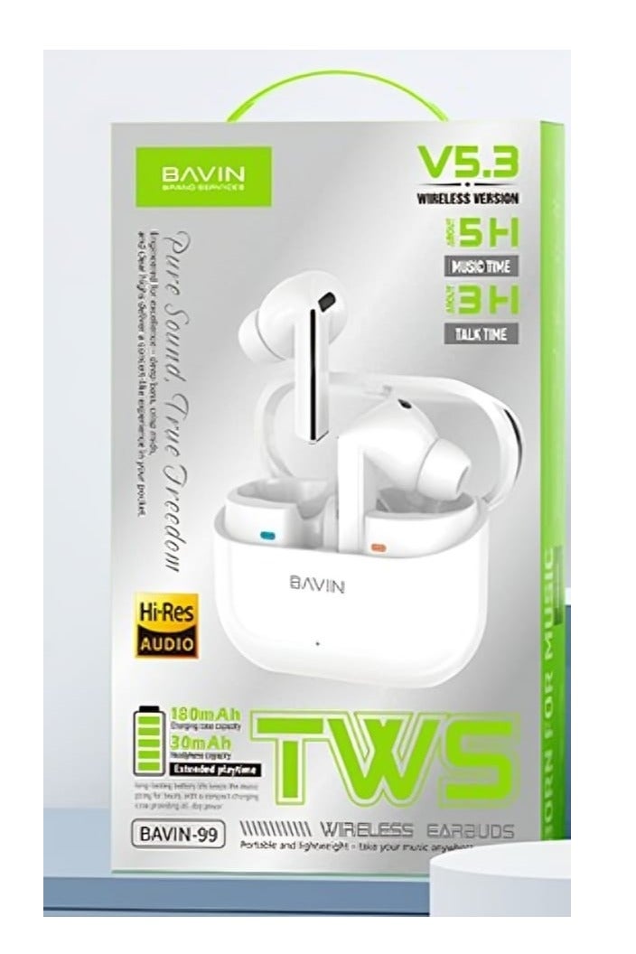 Bavin High-Resolution Wireless Bluetooth Earphones Deep Bass and Ultra-Clear Sound Touch Control Bluetooth 5.3 White - Image 4