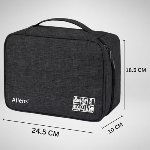 Aliens Gadget Travel Tech Organizer Case Bag Pouch for Electronic, Toiletry Organiser, Cosmetic Kit Polyester Water-Repellent for Phone, Charger, Hard Disk, Cables, Power Bank, Home&Travel Use(Black) - Image 5