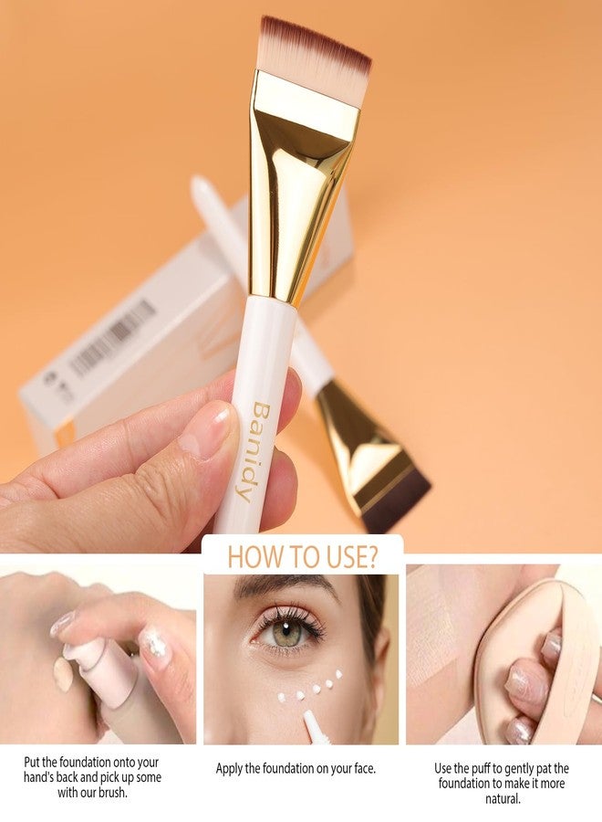 Banidy 2pcs Flat Foundation Brush for Liquid Makeup,Ultra Thin Liquid Premium Makeup Face for Blending, Cream, Face Flat Makeup Tool - Image 5