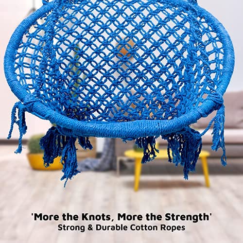 Curio Centre Make in India Round Cotton Rope Hanging Swing for Adults & Kids with Accessories/Swing Chair for Indoor,Outdoor,Home,Patio,Yard, Balcony,Garden (145x57x43cm,100 kgs Capacity-Blue) - Image 2