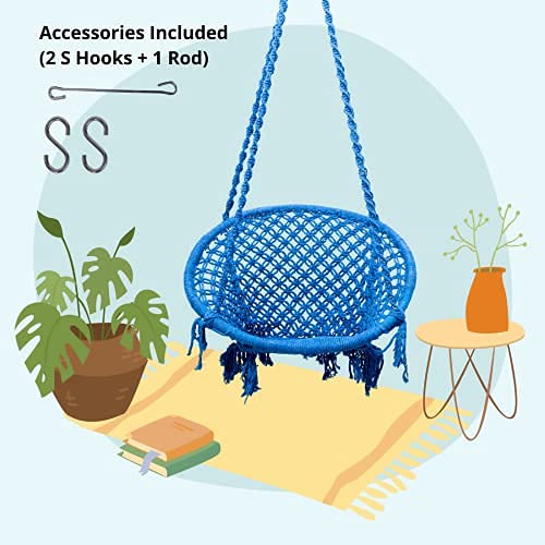 Curio Centre Make in India Round Cotton Rope Hanging Swing for Adults & Kids with Accessories/Swing Chair for Indoor,Outdoor,Home,Patio,Yard, Balcony,Garden (145x57x43cm,100 kgs Capacity-Blue) - Image 3