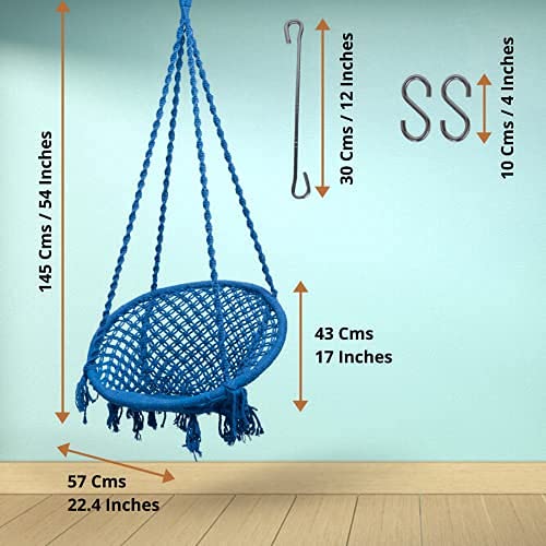 Curio Centre Make in India Round Cotton Rope Hanging Swing for Adults & Kids with Accessories/Swing Chair for Indoor,Outdoor,Home,Patio,Yard, Balcony,Garden (145x57x43cm,100 kgs Capacity-Blue) - Image 4