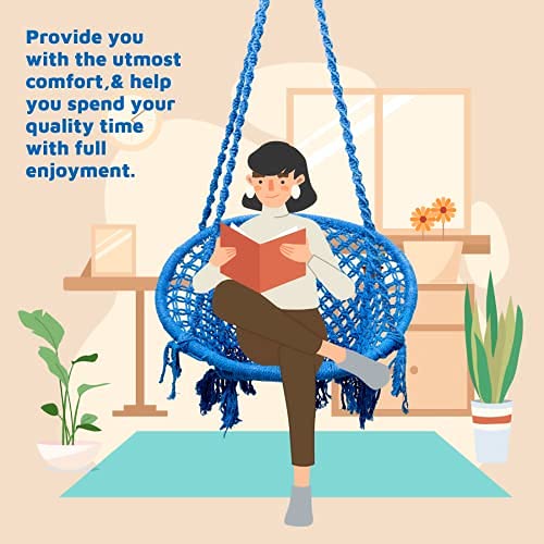 Curio Centre Make in India Round Cotton Rope Hanging Swing for Adults & Kids with Accessories/Swing Chair for Indoor,Outdoor,Home,Patio,Yard, Balcony,Garden (145x57x43cm,100 kgs Capacity-Blue) - Image 5