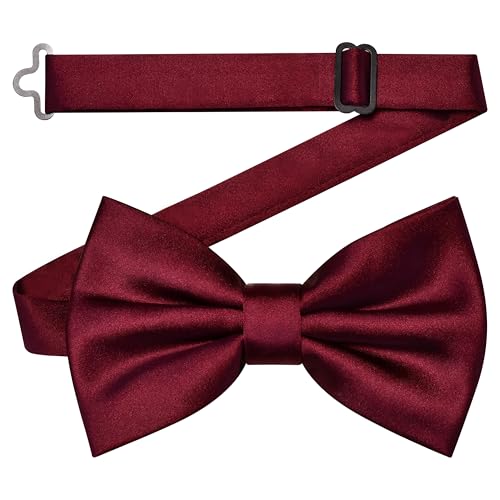 Branduce Mens Wine Burgundy Bow Tie for Wedding Solid Satin Silk Bowties Pocket Square and Lapel Pin Brooch Set (BB07-33) - Image 3