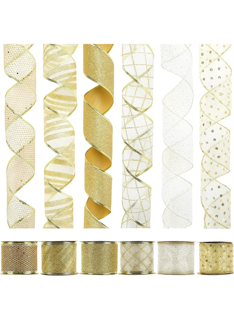 Generic Christmas Ribbon Wired Burlap Wire Edge Ribbon Assorted Ribbon 6 Rolls for Christmas Tree, Gift Wrapping Bows Crafts Wreaths Decorations (2.5" Width x 6 Yards Each Roll)  - Image 1