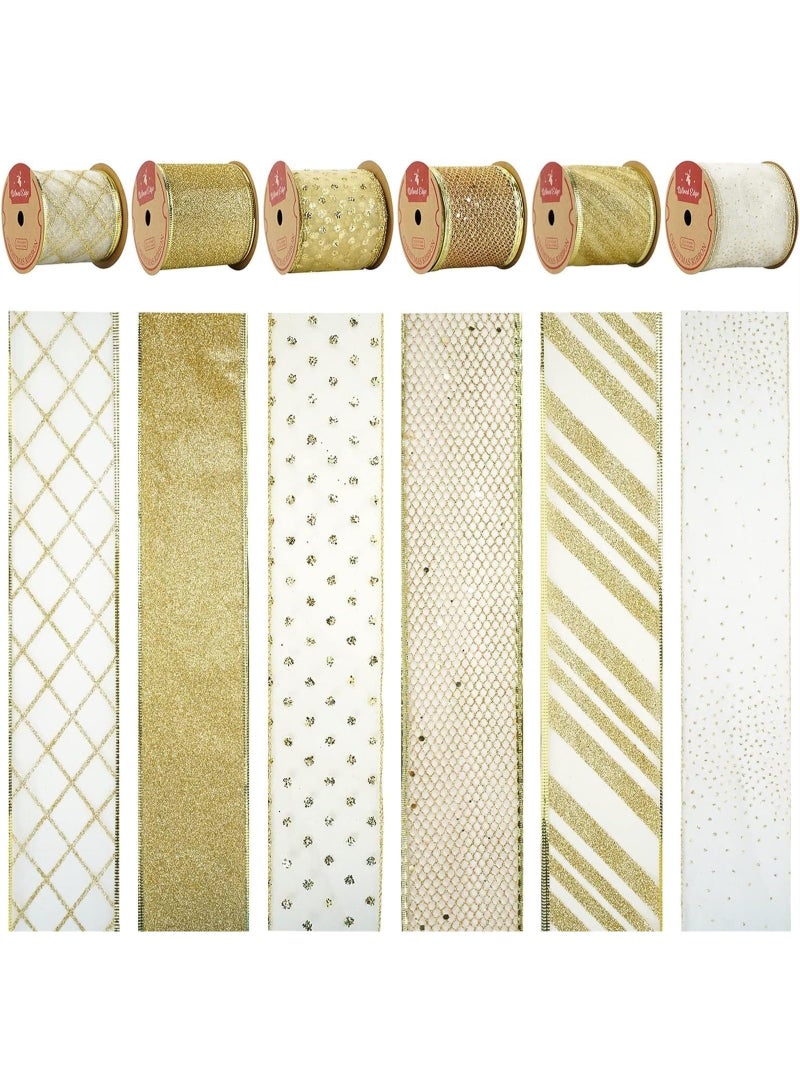 Generic Christmas Ribbon Wired Burlap Wire Edge Ribbon Assorted Ribbon 6 Rolls for Christmas Tree, Gift Wrapping Bows Crafts Wreaths Decorations (2.5" Width x 6 Yards Each Roll)  - Image 3