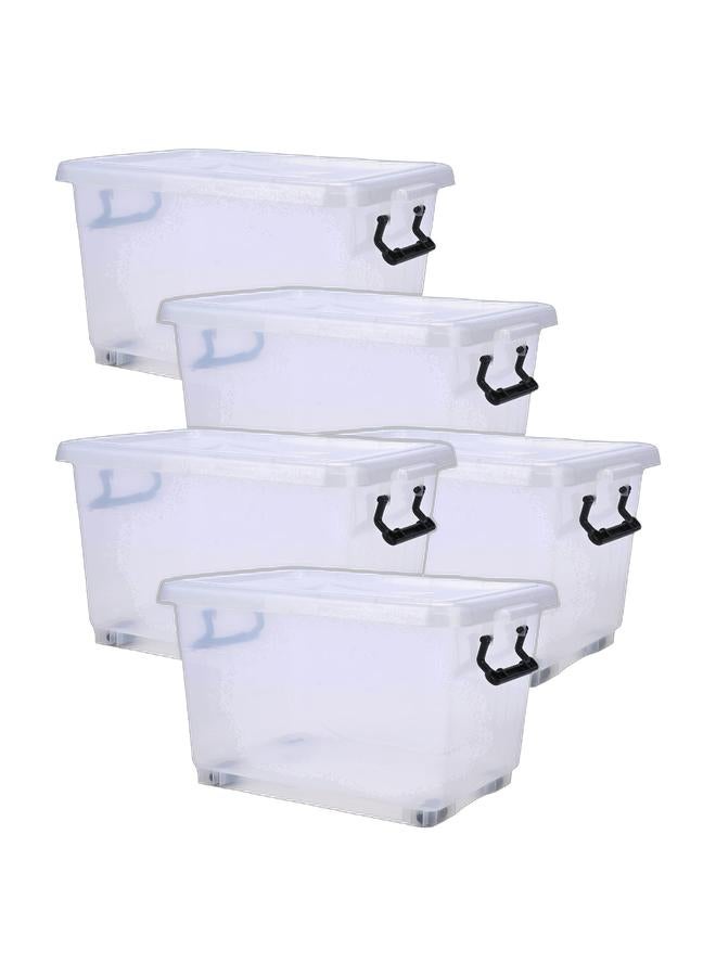 Cosmoplast صندوق تخزين بلاستيكي شفاف سعة 22 لتر مع عجلات وغطاء قابل للقفل (عبوة من 5) - Image 1