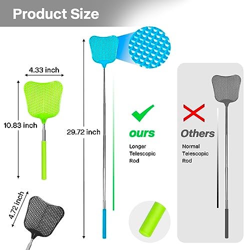 Begonia Telescopic Fly Swatter, Begonia Fly Swatter for Indoors,Manual Plastic Flyswatter Heavy Duty with Stainless Steel Telescopic Handle (3 Pack) - Image 5
