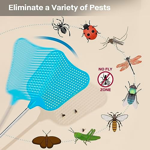 Begonia Telescopic Fly Swatter, Begonia Fly Swatter for Indoors,Manual Plastic Flyswatter Heavy Duty with Stainless Steel Telescopic Handle (3 Pack) - Image 4