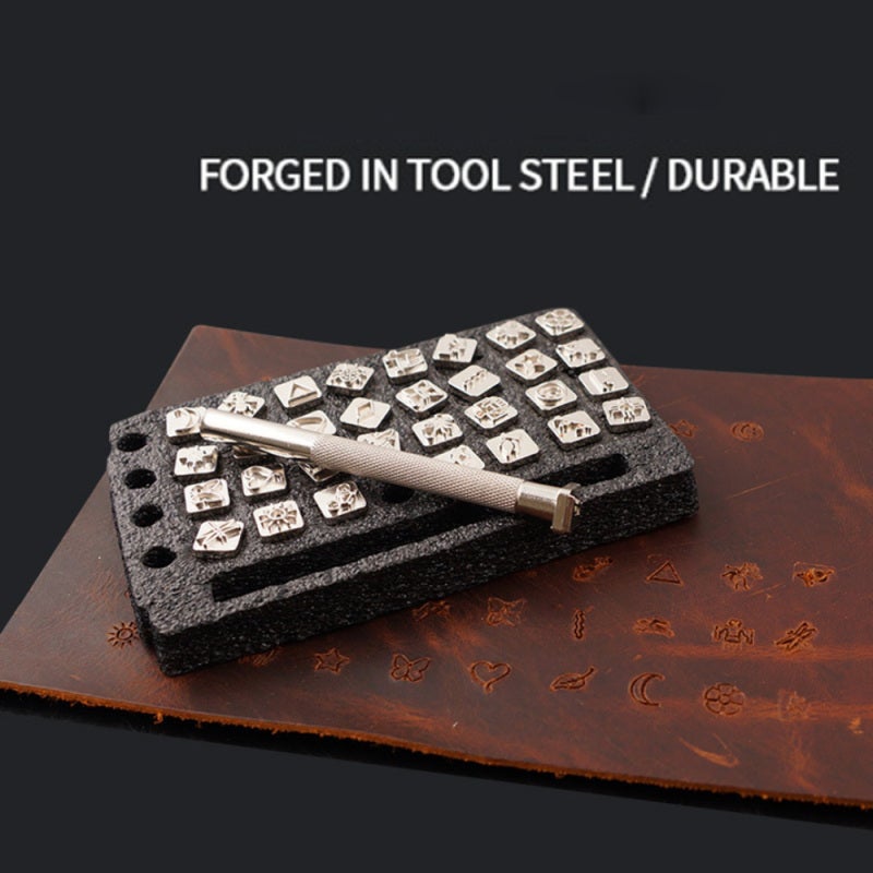 Leather Craft Punch Stamps: High-quality Steel Material, Tough And Sturdy - Ergonomic Design, Easy To Operate, Improve Efficiency - Stamping Handle For DIY Leather Projects Handmade Wallets - Image 2