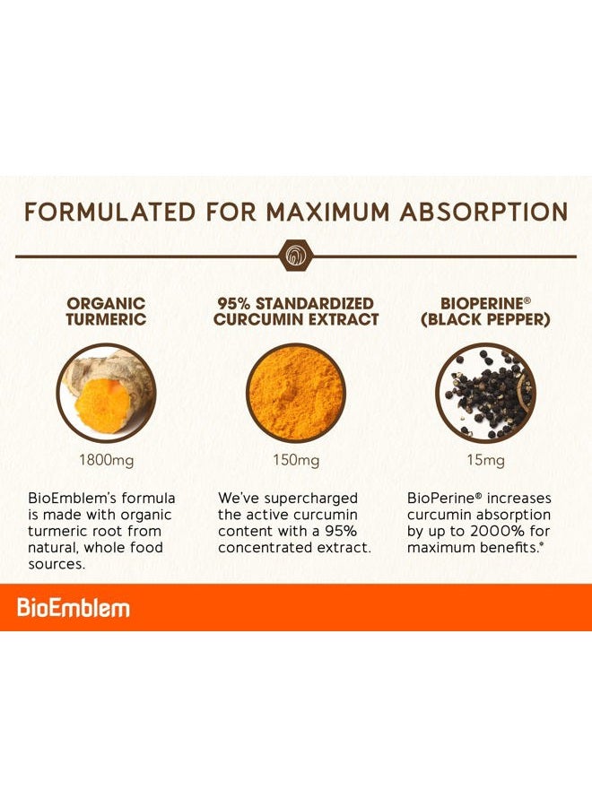 BioEmblem Turmeric Curcumin Supplement with BioPerine | Joint Support & Heart Health | with Organic Turmeric Powder & 95% Curcuminoids Extract | California Made, Non-GMO, 30-Day Supply - Image 2