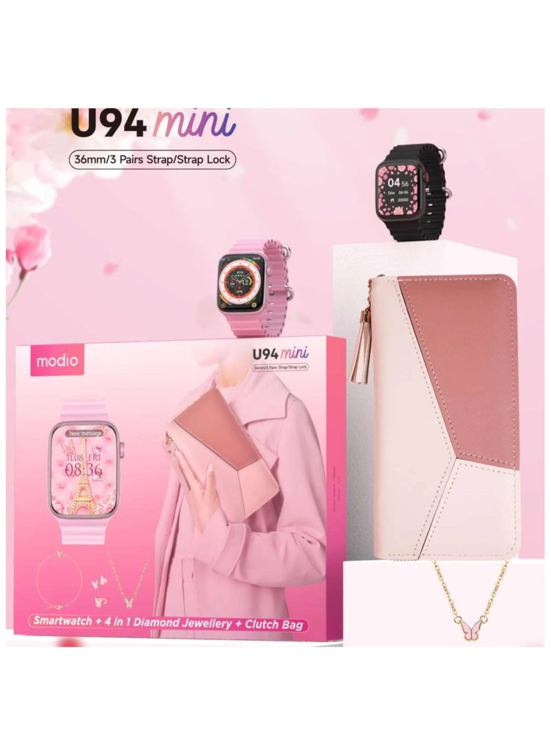 موديو ساعة Modio U94 Mini الذكية (مجوهرات ماسية + حقيبة كلاتش) 36 ملم / 3 أزواج حزام / قفل حزام_أسود  - Image 3