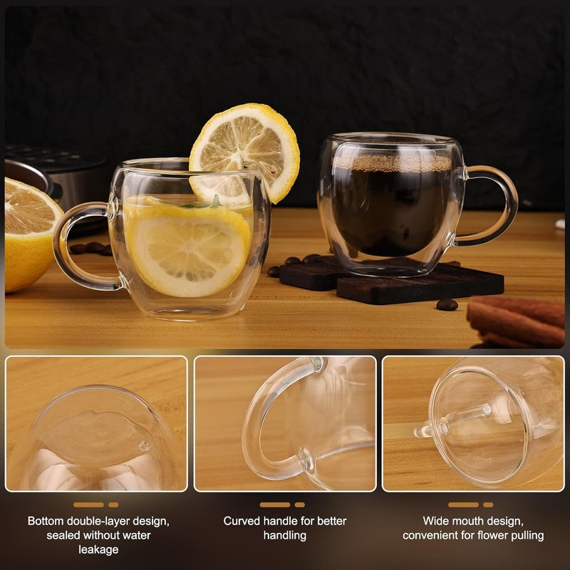 Wells 2.5oz Espresso Cups Set of 4 with Handle, Espresso Shot Glasses, Expresso Shots Cup,Clear Double Wall Insulated Espresso Mugs,Tazas de Cafe Expreso, Suit for Espresso Machine, Espresso Essentials - Image 5