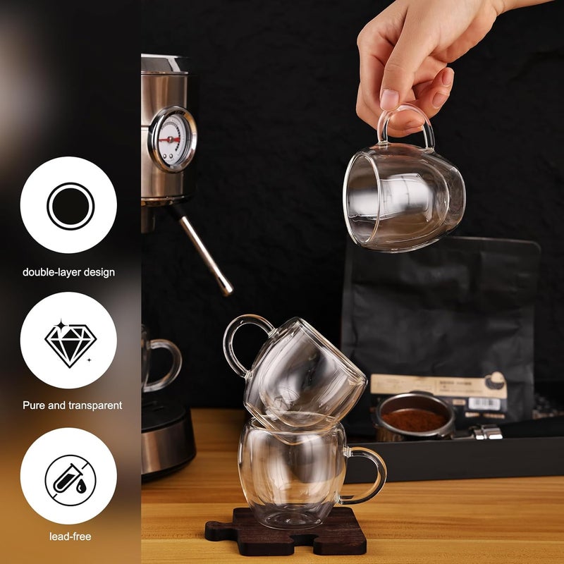 Wells 2.5oz Espresso Cups Set of 4 with Handle, Espresso Shot Glasses, Expresso Shots Cup,Clear Double Wall Insulated Espresso Mugs,Tazas de Cafe Expreso, Suit for Espresso Machine, Espresso Essentials - Image 3