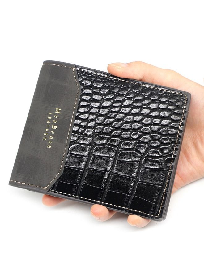 MenBense Men's Casual Crocodile Pattern Short Fold Over Wallet Card Holder ID Bag (11.5 x 9.5 x 1.5 cm) - Image 1