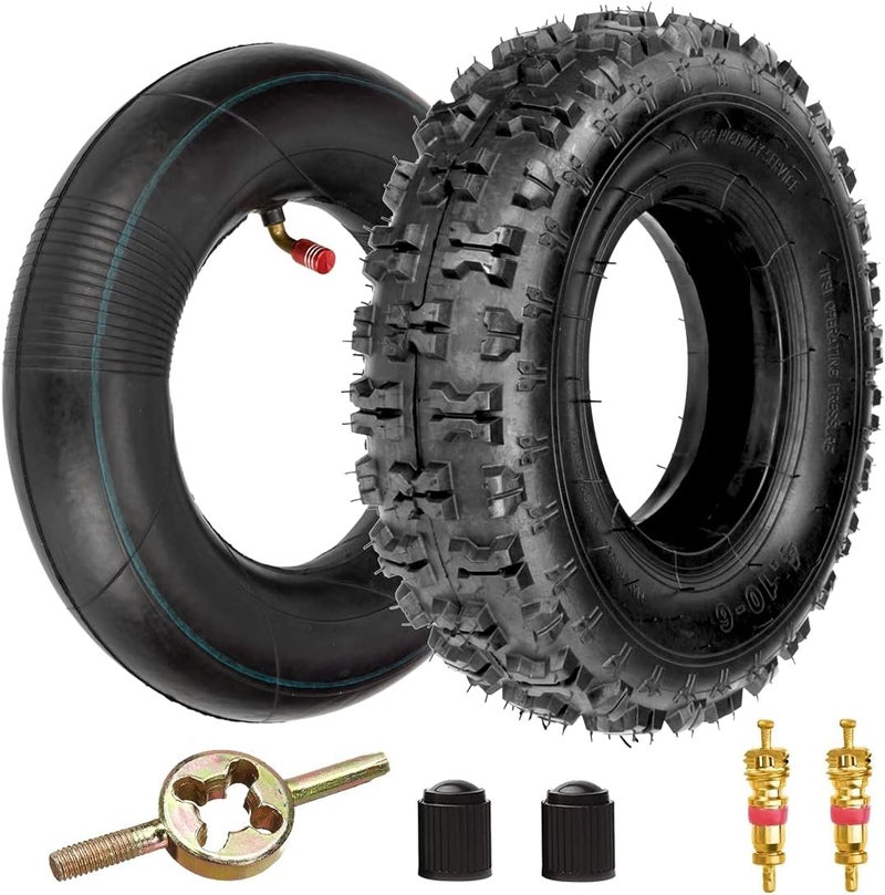 FVRITO 4.10-6 4.10/3.50-6 NHS Tire and Inner Tube for Go Kart Chinese ATV Quad 4 Wheeler Mini Bike Lawn Equipment Garden Rototiller Snow Blower Wheelbarrow Lawn Tractor with Bent Valve Stem Set of Two - Image 1