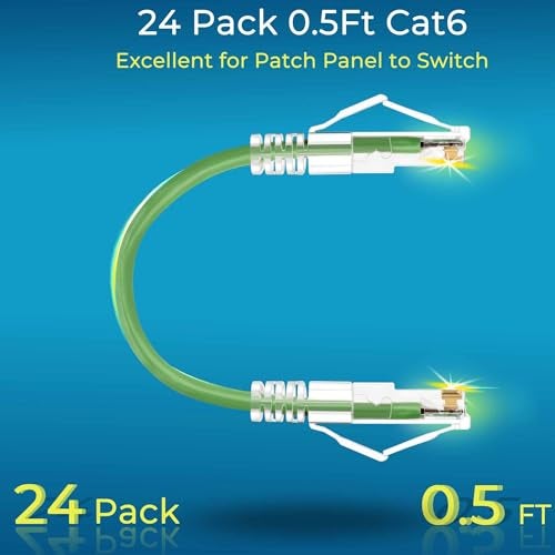 Rapink Patch Cables Cat6/ Cat6a 0.5ft (24 Pack) Slim, Cat6a Ethernet Patch Cable 10G Support, Snagless Cat 6 Patch Cable for Patch Panel to Switch, Flexiable Cat6 Ethernet Cable Green - Image 2