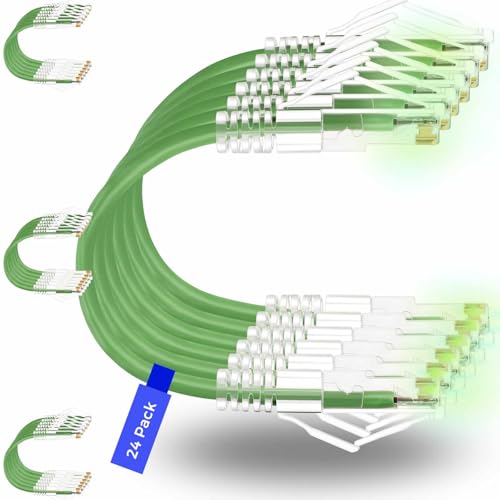 Rapink Patch Cables Cat6/ Cat6a 0.5ft (24 Pack) Slim, Cat6a Ethernet Patch Cable 10G Support, Snagless Cat 6 Patch Cable for Patch Panel to Switch, Flexiable Cat6 Ethernet Cable Green - Image 1
