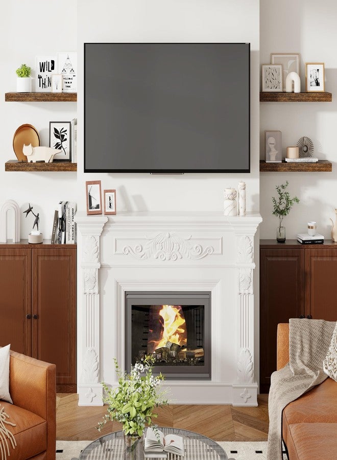 Heimlove أرفف هايملوف العائمة مقاس 24 بوصة، لون بني ريفي، طقم من قطعتين، رف خشبي ريفي مثبت على الحائط بعمق 8 بوصات مع دعامات غير مرئية لغرفة النوم والمطبخ وغرفة المعيشة - Image 2